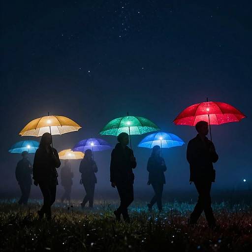 Misty Night Umbrella Procession