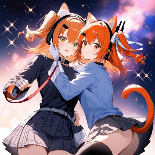 Vibrant Kemonomimi Girls in Space Nebula