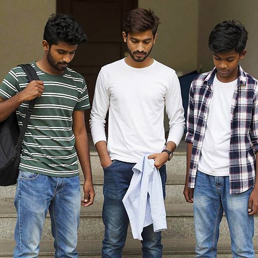 Realistic Trio of Boys on Stairs