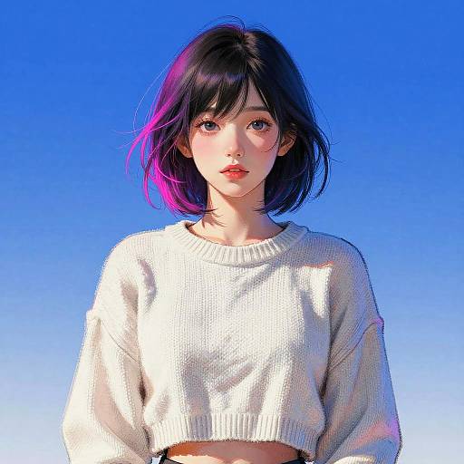Realistic Anime Girl with Neon Hair
