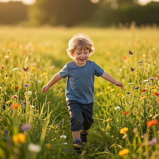 Joyful Child in Sunlit Meadow
