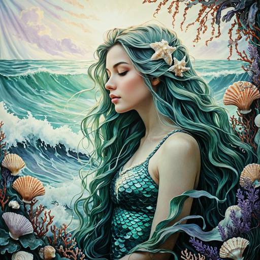 Serene Mermaid Portrait with Ocean Waves