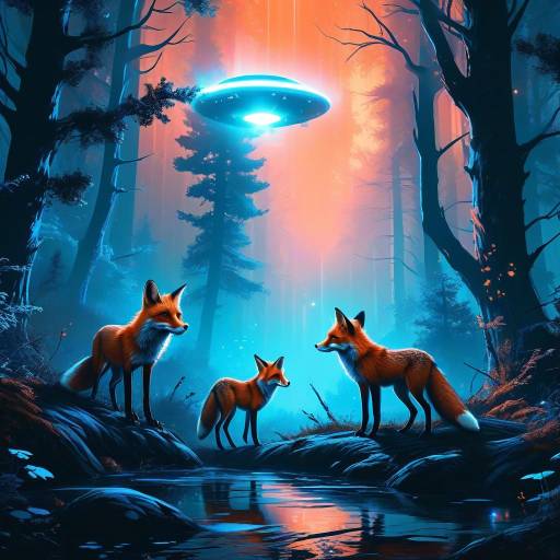 Mystical Night Forest with Glowing UFO