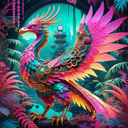 Steampunk Time Traveler in Neon Jungle Steampunk Time Traveler in Neon Jungle