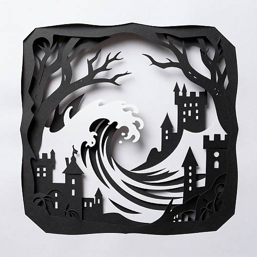 Nightmare Paper Cut Wave Scene
