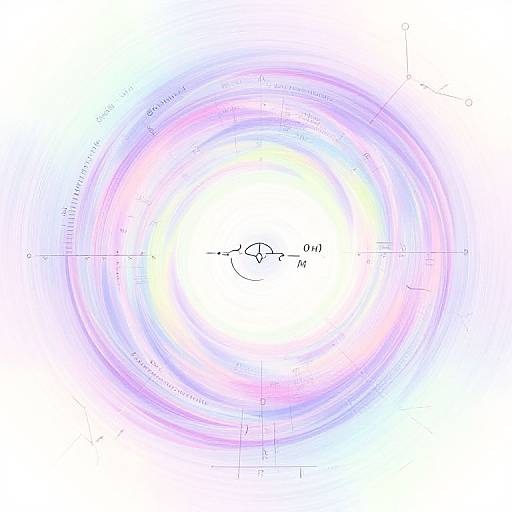 Digital illustration of a glowing, multicolored circular light spectrum with a white center and black axis markers.
