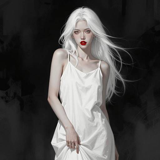Intense Woman in White Dress Illustration