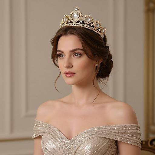 Regal Woman with Gold Heart Tiara