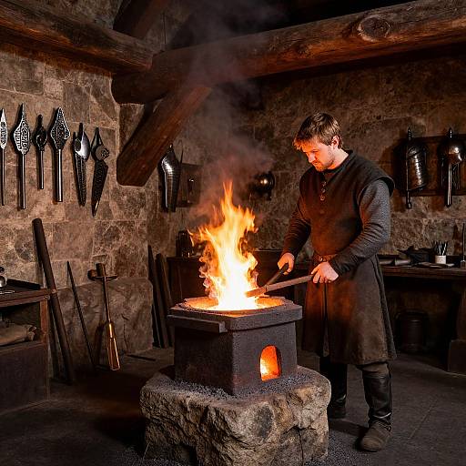 Medieval Blacksmith Forge in Action
