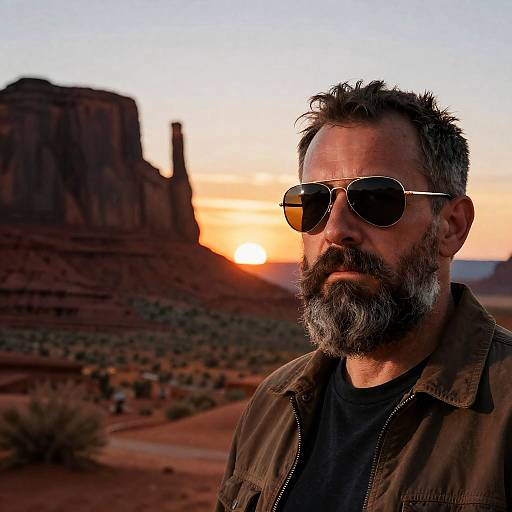 Bearded Man in Sunset Desert