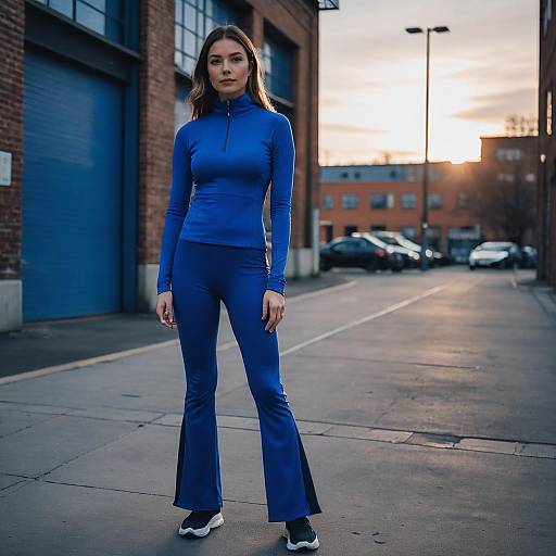 Woman in Sapphire Blue Athleisure Outfit on Urban Street
