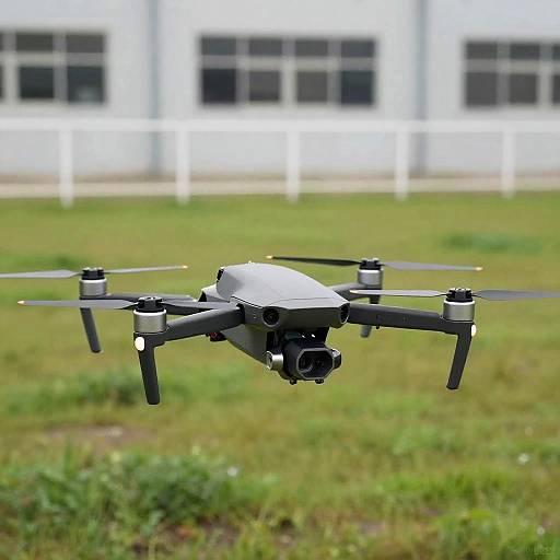 Sleek Black Silver Drone Hovering