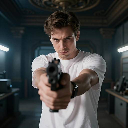 Intense Gunman in Industrial Setting