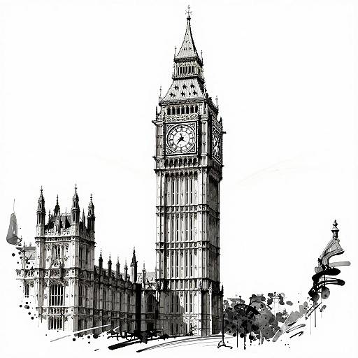 Dynamic Black-and-White Big Ben Sketch