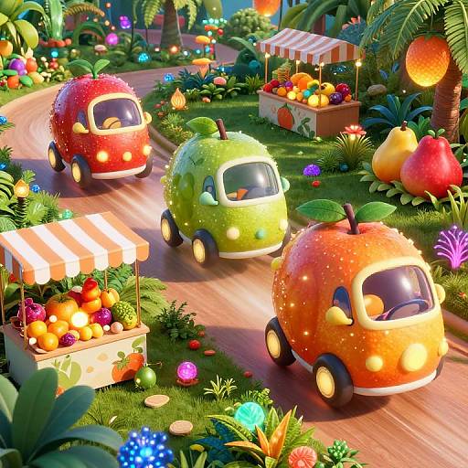 Futuristic Frutopia with Flying Fruit-Vehicles