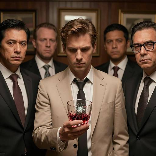 Tense Scene of Shattered Glass and Blood