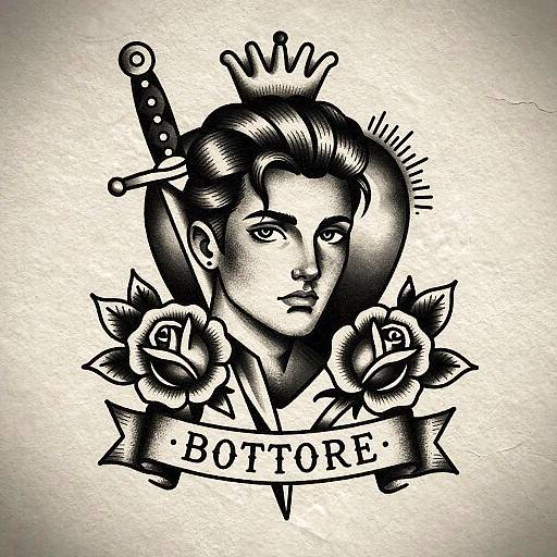 Vintage Tattoo Style Monochrome Portrait