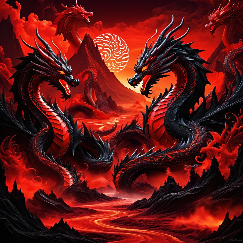 Intense Dragons in Volcanic Landscape Art