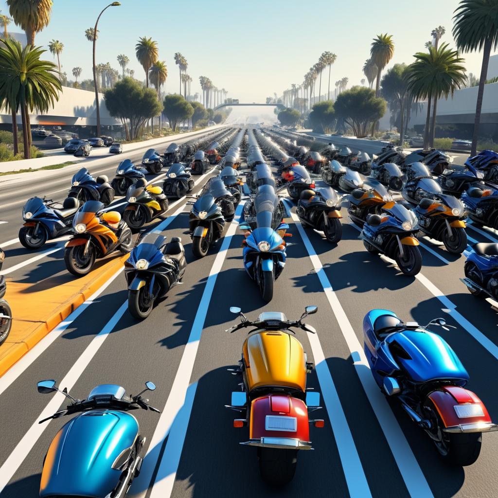 Dramatic LA Traffic with Motorcycles in Detail