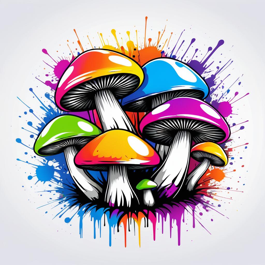 Vibrant Mushroom Graffiti T-Shirt Design