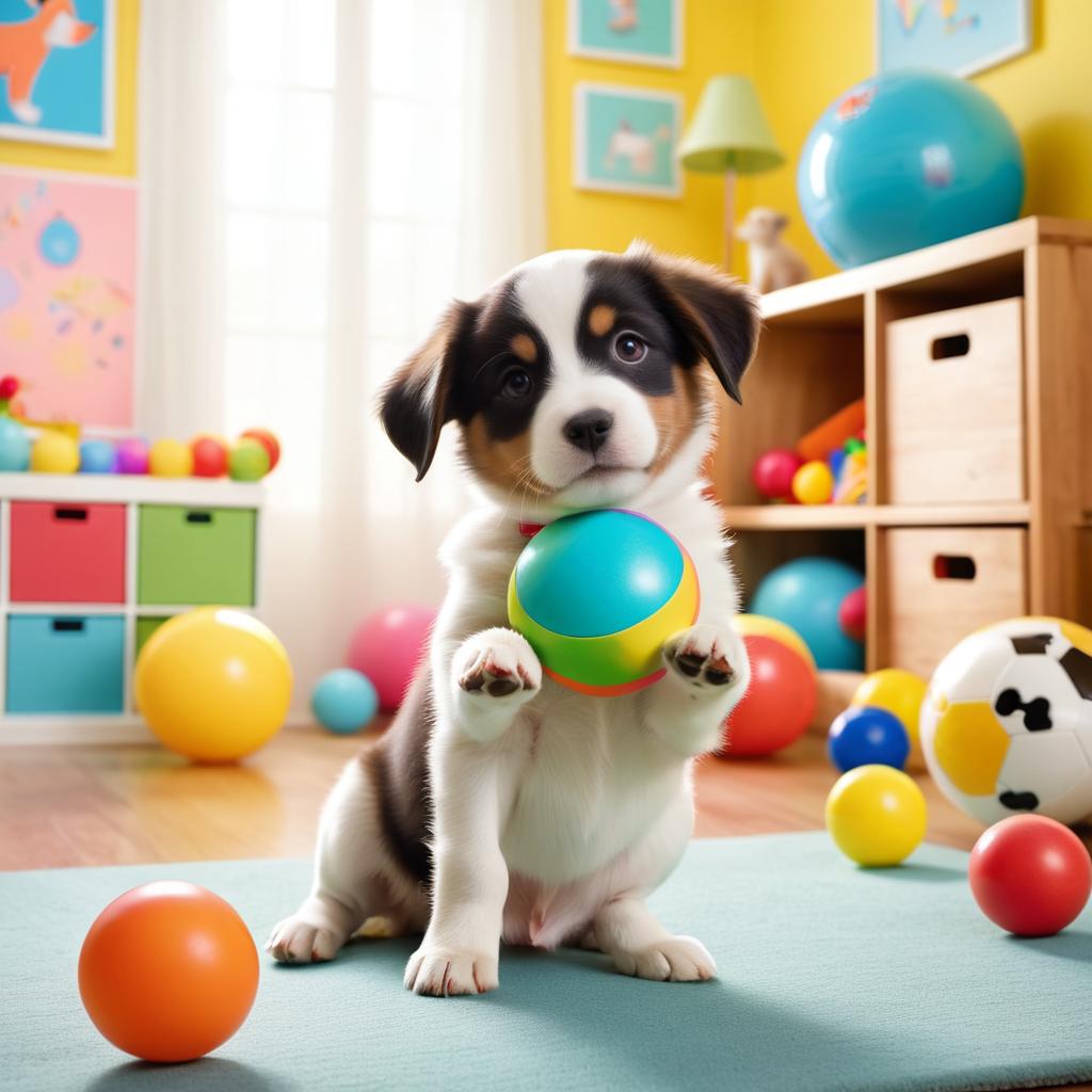 Playful Puppy in a Colorful Playroom