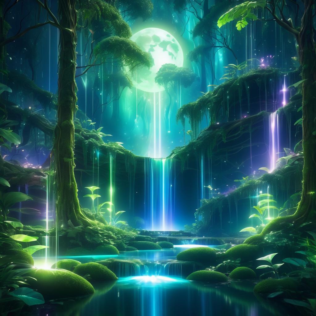 Mystical Avatar Forest with Ethereal Moon