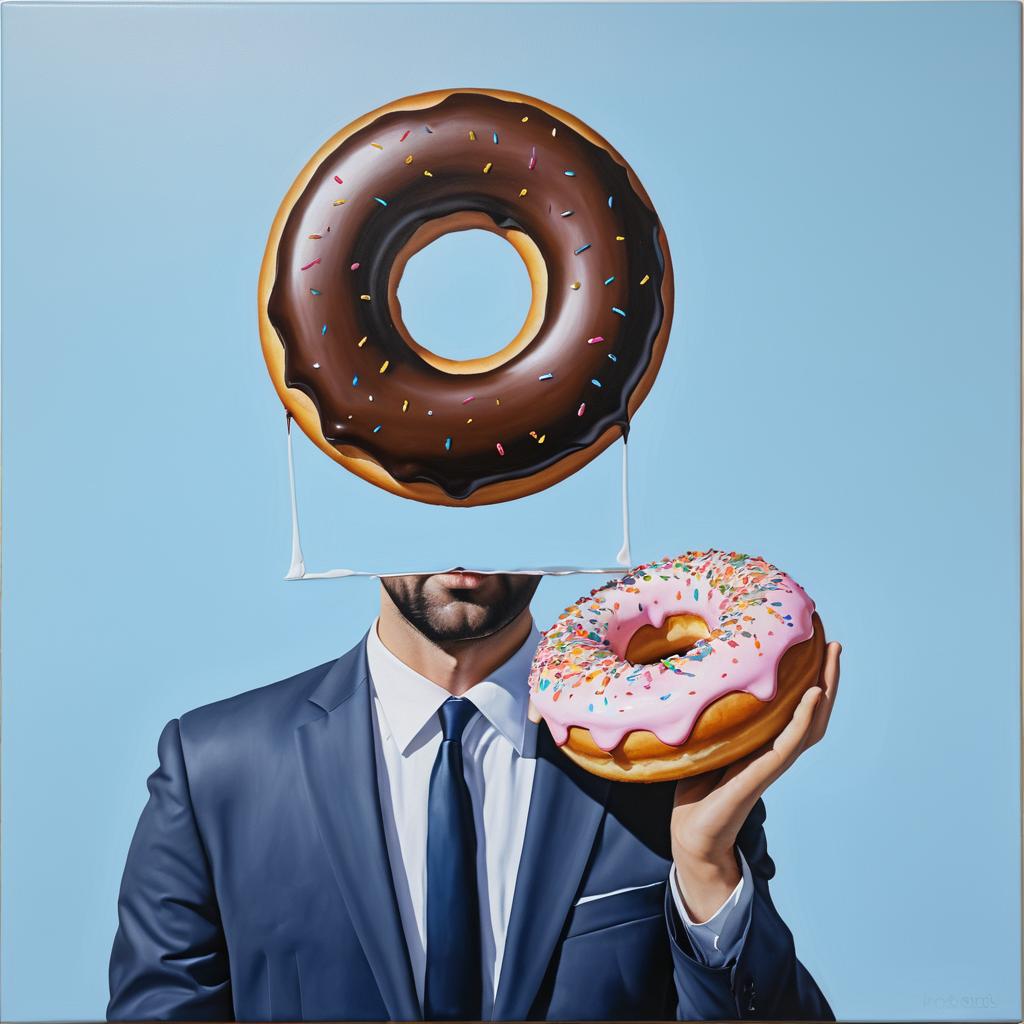 Whimsical Oil Painting of Donut-Headed Man