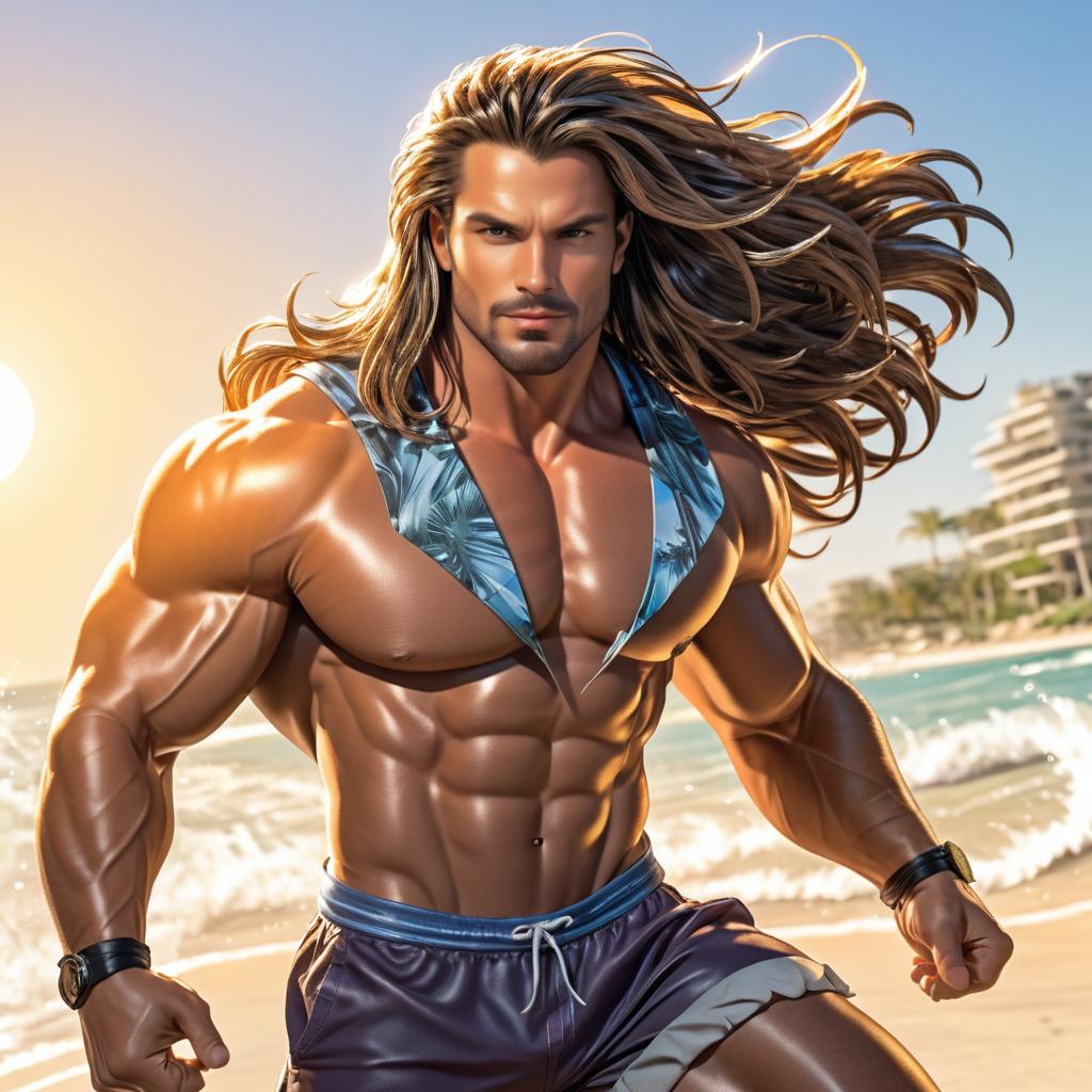 Heroic Beach Portrait in Comic Style