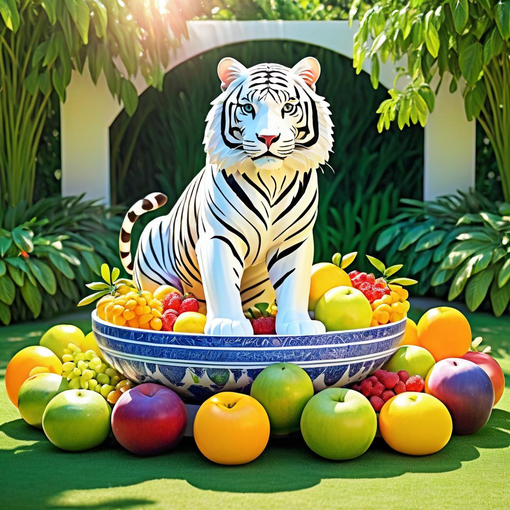 Majestic White Tiger in Fruit Bowl