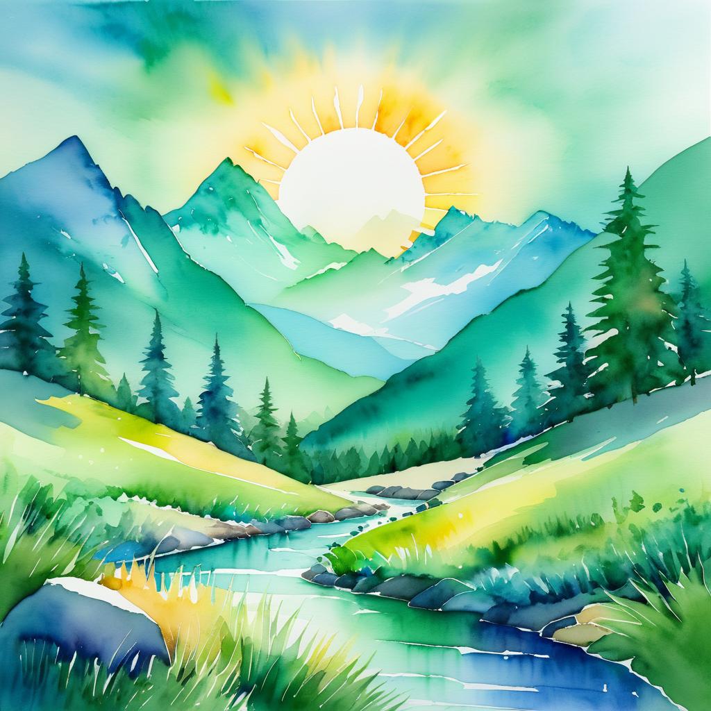 Tranquil Mountain Landscape in Watercolor