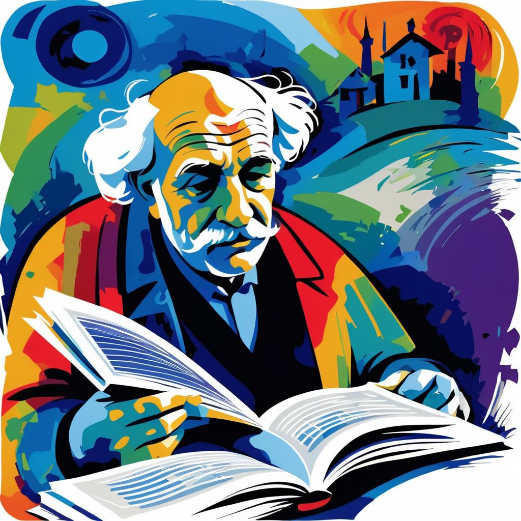 Chagall-Style Illustration of an Elderly Reader