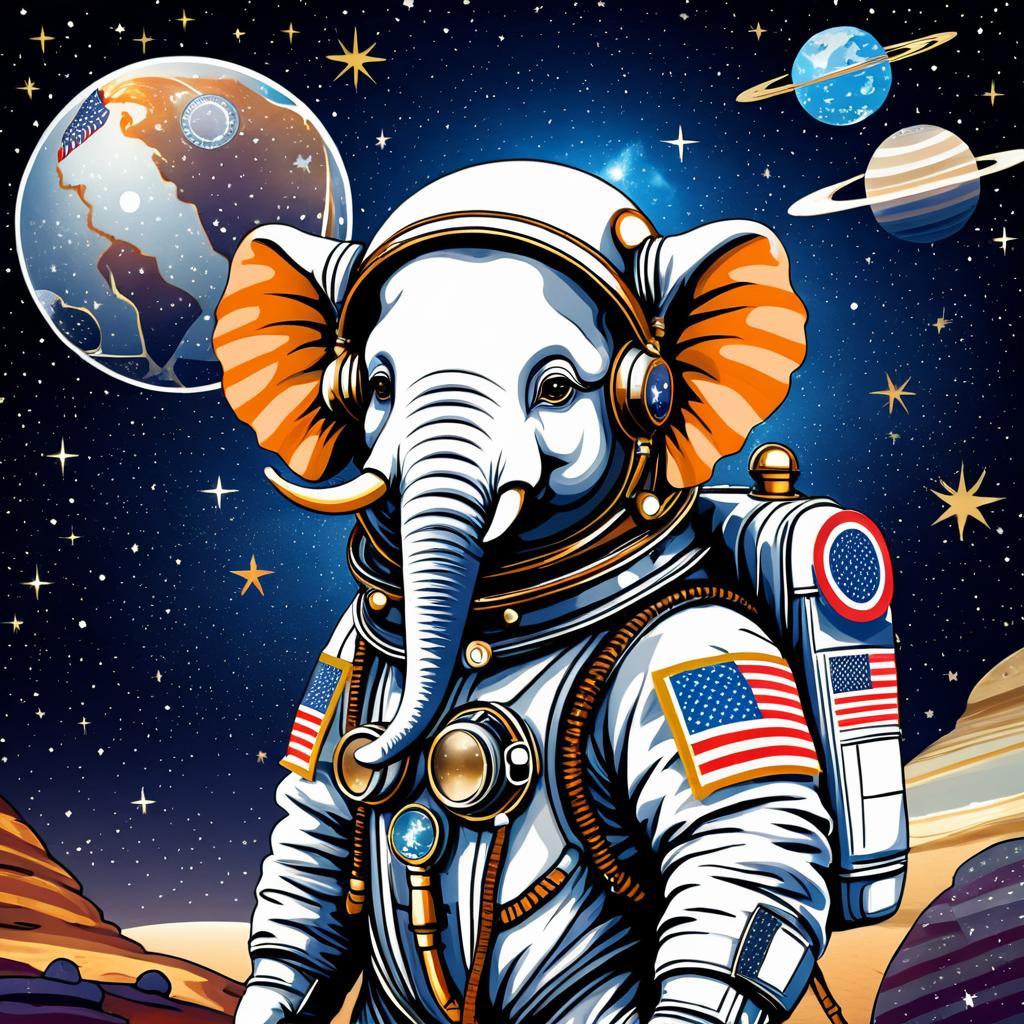 Adventurous Astronaut Elephant in Space