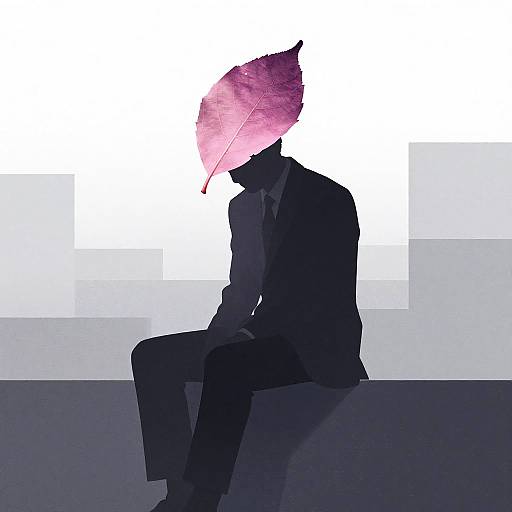 Melancholic Silhouette with Purple Leaf Hat