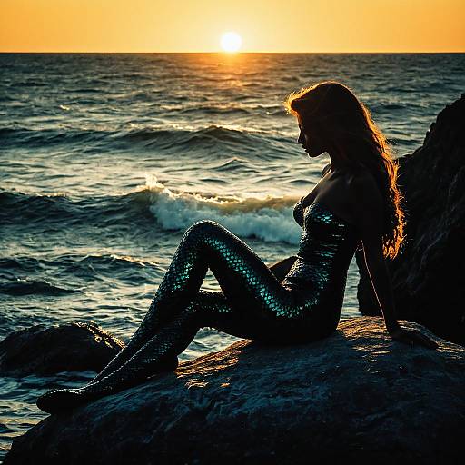 Silhouette of Mermaid at Sunset