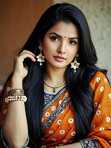 Portrait of Woman in Kashmiri Work Saree