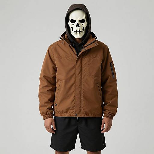 Man Wearing Skeleton Mask and Hooded Jacket