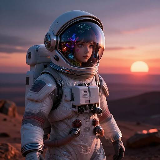 Anime Astronaut Exploring Alien Planet