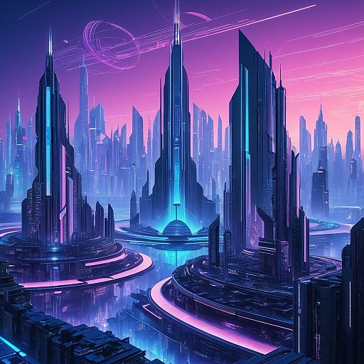 Futuristic Cyberpunk Art Deco Skyline Dusk Futuristic Cyberpunk Art Deco Skyline Dusk
