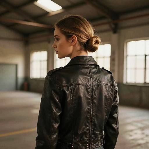 Half-Bun Leather Jacket Fashion Editorial
