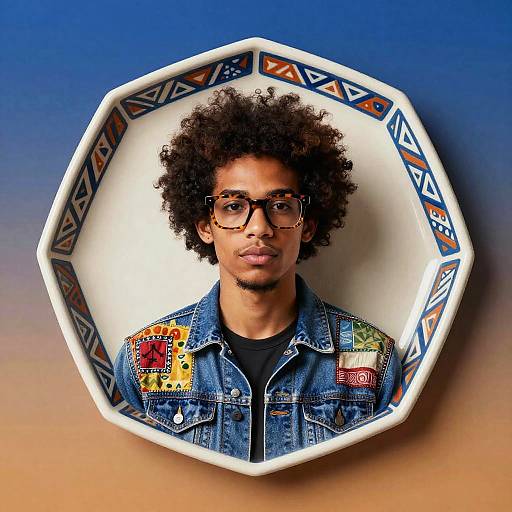 Stylized Afro Portrait in Tribal Frame