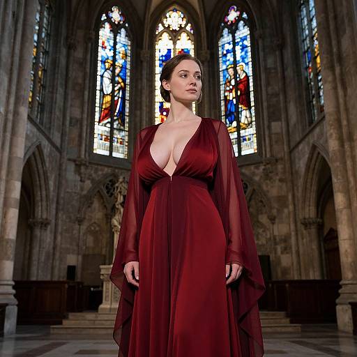 Gothic Cathedral Woman in Crimson Robe