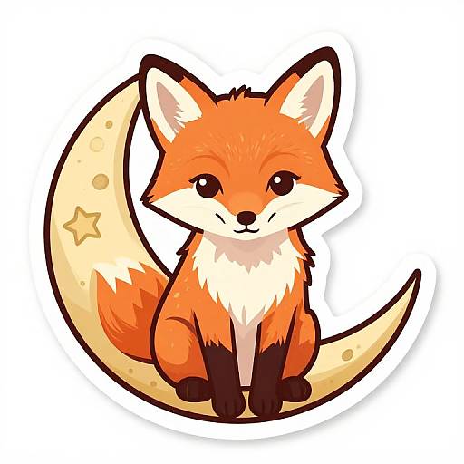 Cute Fox on Moon Vector Art