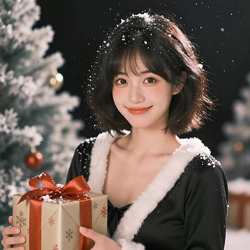 Joyful Christmas Scene with Smiling Woman