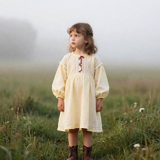 Curious Child in Misty Meadow