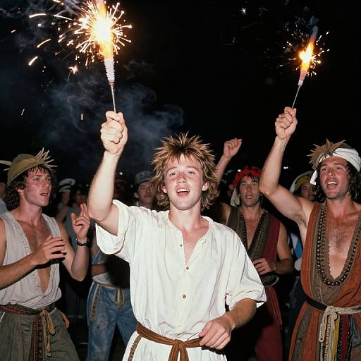 Young Man Holding Sparklers at Night Celebration