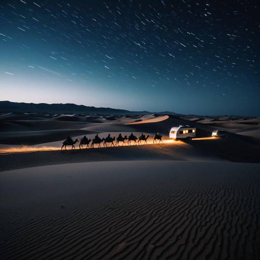 Twilight Caravan Trekking Through Desert