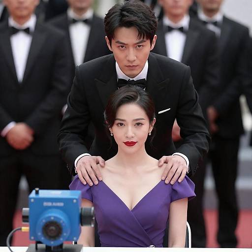 Intense Man and Elegant Woman Interaction