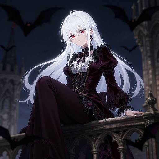 Anime Vampire Girl on Gothic Balcony