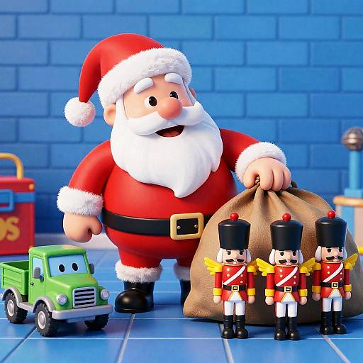 Joyful Santa with Toy Soldiers Scene