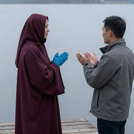 Serene Encounter on a Lake Dock